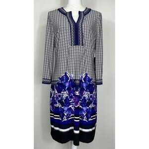 New York & Company Purple Geo Print Knee Length Dress Size Large (12/14)